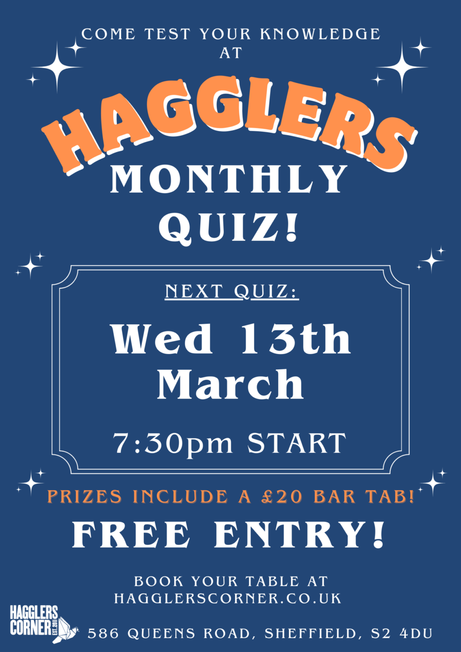 Hagglers Monthly Quiz 13/03/24 Free Entry